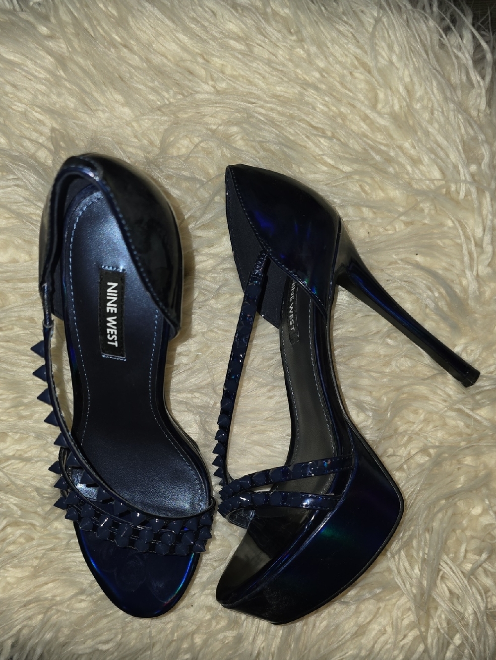 Nine West Navy Blue Studded Platform Stiletto Heels